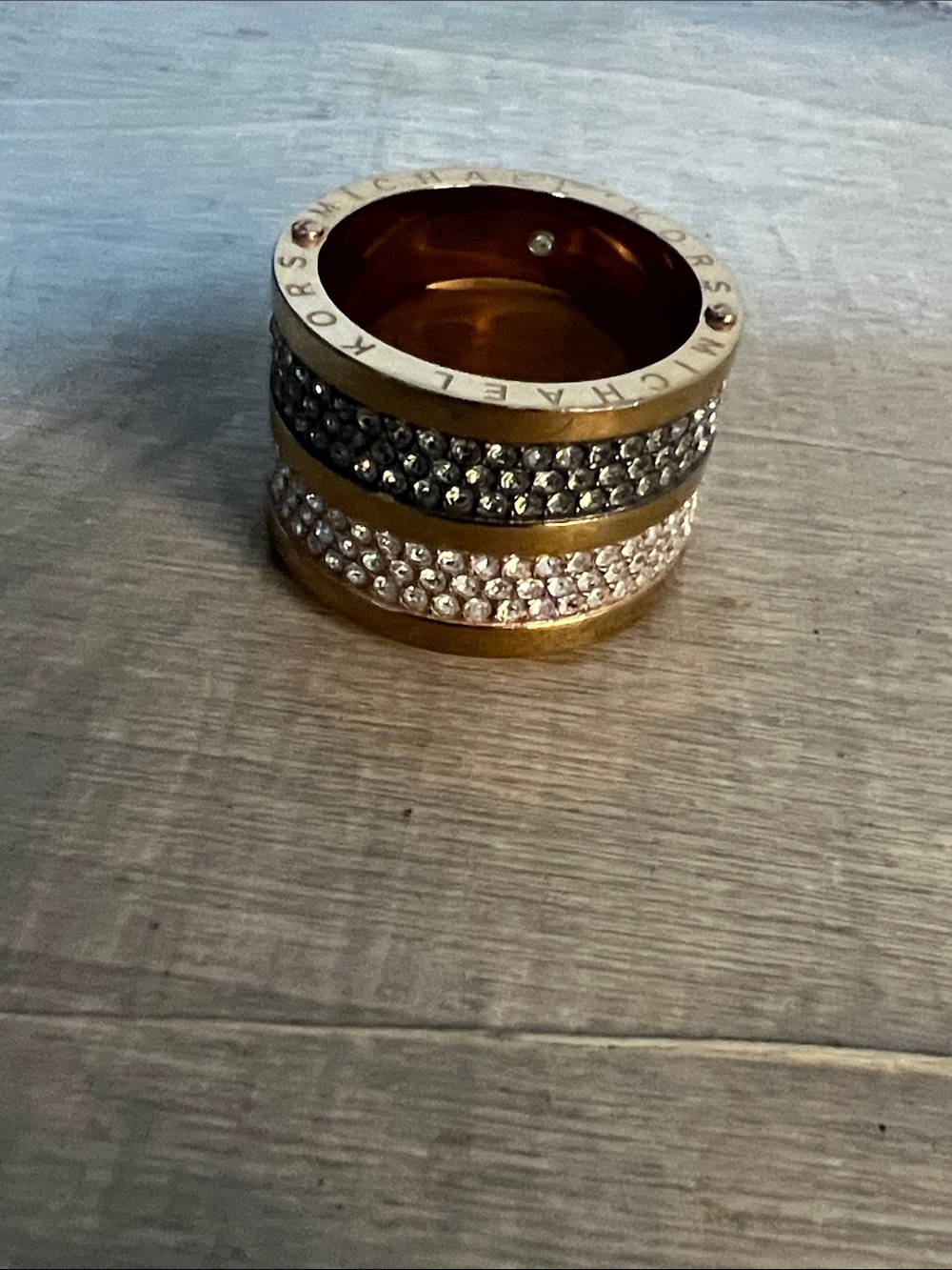 Michael Kors Gold Ring with Black and Clear Crystals